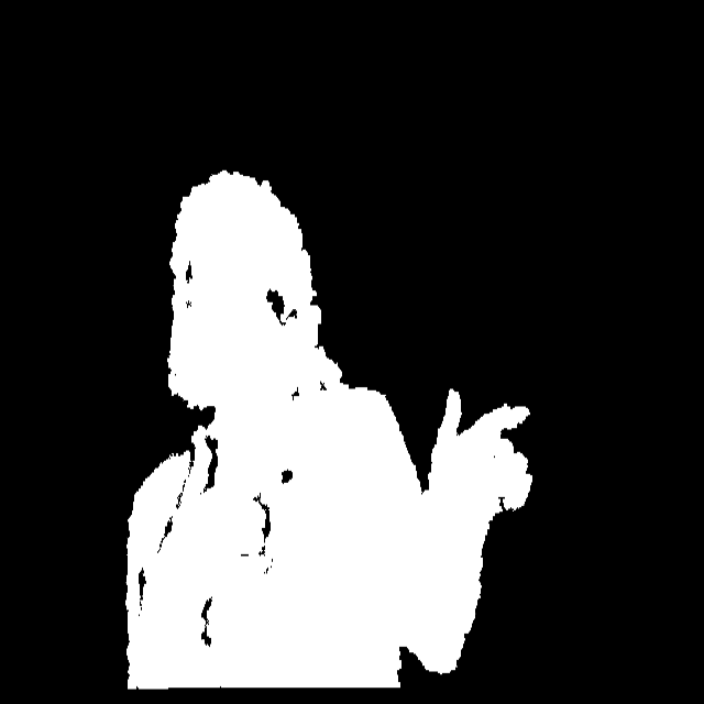 A white silhouette of a person on a black background, making a finger-guns gesture.